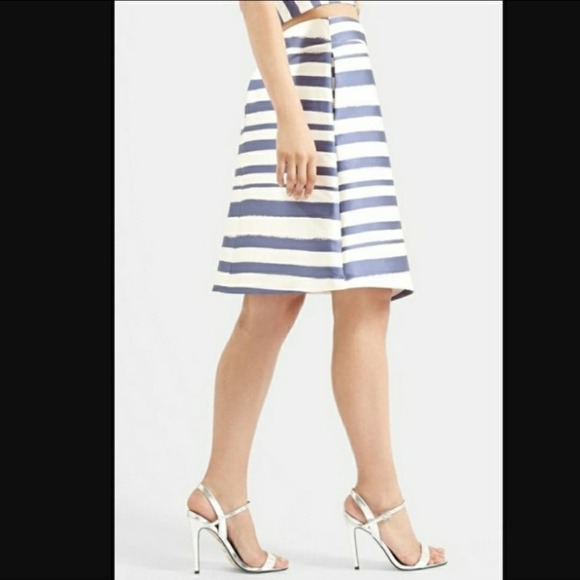 Topshop Striped Midi Skirt Asymmetric Navy Size 4 - Picture 12 of 13